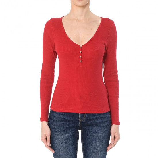 Perfect Red V Neck Long Sleeve Tee