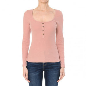 Henley Square Neck Long Sleeve Top