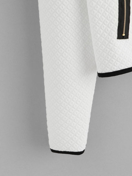 Contrast Trim Zipper Detail Coat